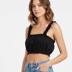 Wilfred Black Ruffle Strap Crop Top Size Extra Small